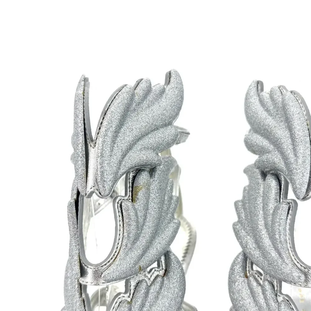 NIB Giuseppe Zanotti Cruel Summer Silver Glitter Wing Strappy Sandals 37 - Picture 10 of 12